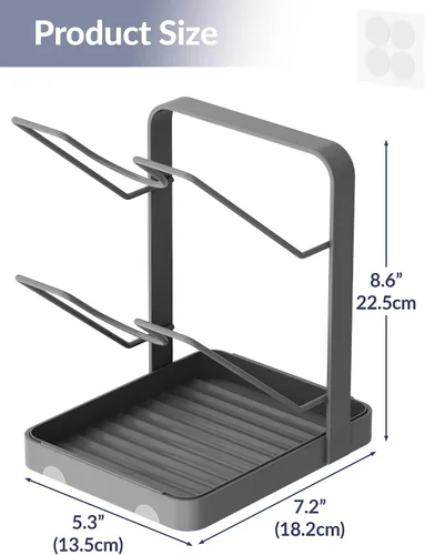 Vista 7 de NiHome Soporte para tapa de olla y soporte para cuchara con bandeja de goteo extraíble, organizador de encimera de cocina de hierro negro