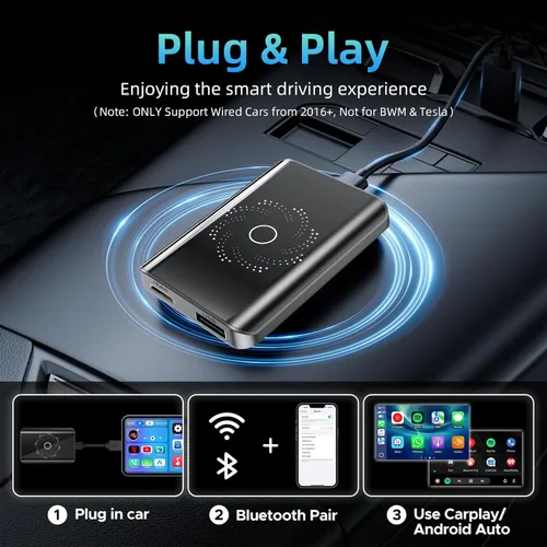 Vista 3 de AI Box - Adaptador inalámbrico CarPlay y automático, Plug & Play, WiFi de doble banda, Bluetooth 5.4, soporte de video 4K, sistema Android 13.0