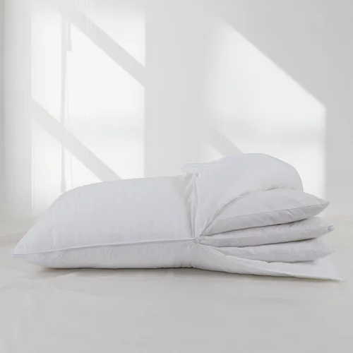 Vista 2 de Almohada de capa ajustable para dormir, almohada de plumas de ganso premium con funda de cremallera 100% algodón, tamaño Queen (rayas aleatorias)