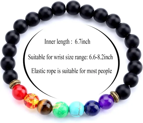 Vista 4 de Doitory - Pulsera difusora de aceites esenciales de 0.315in, piedra de lava y 7 chakras, para hombres y mujeres, pulsera elástica de cuentas de yoga