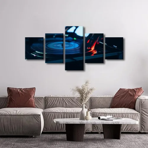 Vista 4 de Lienzo decorativo para pared, diseño de DJ Music Mixes the Track HD impreso en pinturas, 5 piezas de imágenes abstractas para sala de estar, obra