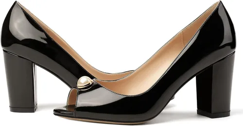 Vista 6 de MODENCOCO Zapatos de tacón alto con tacón alto y puntera abierta para mujer de 3.5 pulgadas, Blanco