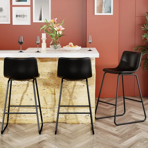 Vista 31 de YaFiti - Juego de 2 sillas de comedor de 18 pulgadas, sillas modernas tapizadas para comedor con cojines de piel sintética y patas de metal, silla