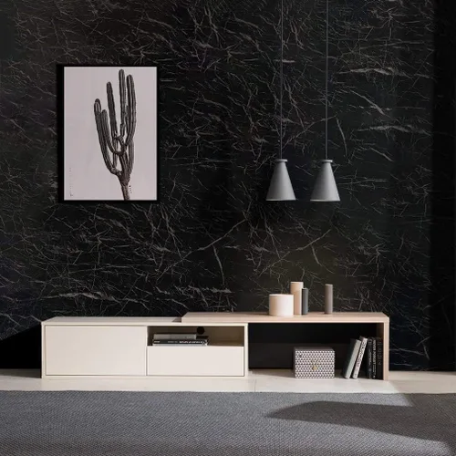 Vista 2 de RANRAN Papel de contacto de mármol, rollo negro granito, autoadhesivo para despegar y pegar, para encimeras de cocina, armarios, muebles