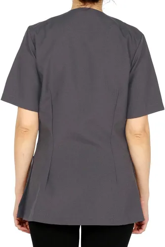 Vista 2 de Iris Professional Salon Smock, chaqueta de estilista, uniforme de cosmetología, a prueba de lejía Gris