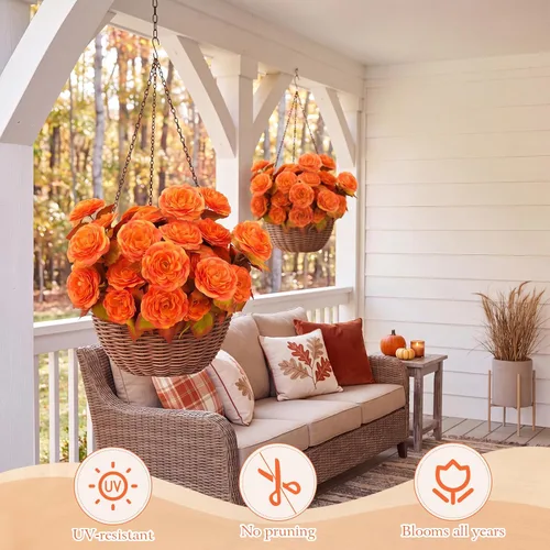 Vista 5 de Thiccywoov 8 Bundles Orange Artificial Flowers 40 Heads Fall Camellia