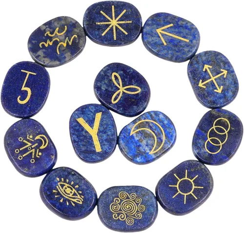 Vista 10 de Rockcloud Cristal curativo negro obsidiana amatista gitana símbolo brujas runas piedras chakras piedra de palma equilibrio Reiki, 10 piezas