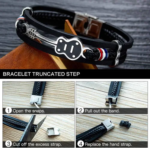 Vista 3 de TEMICO Mens Womens Black Leather Cuff Bracelet Multi-Layer Cowhide Handmade Woven Rope Guitar Wristband