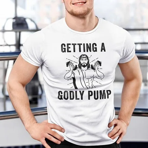 Vista 2 de Divertida camiseta de gimnasio para hombres, camisetas de Jesús con bomba piadosa, camisas de gimnasio, camiseta de gimnasio para hombre