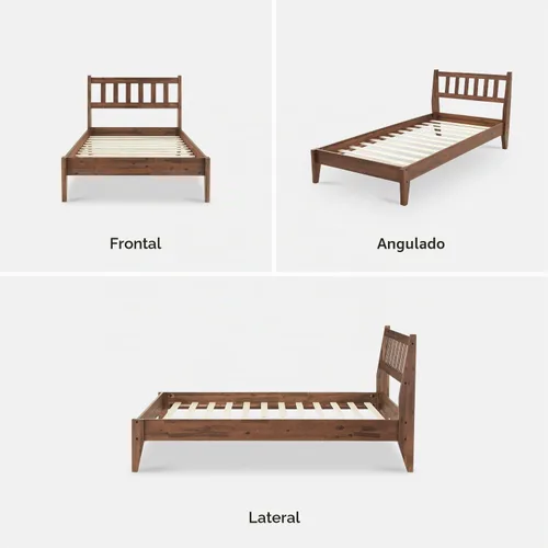 Vista 8 de mopio Ted - Marco de cama con cabecero, marco de cama de plataforma de madera maciza de acacia moderna de mediados de siglo, listones de madera, sin