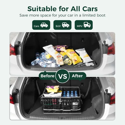 Vista 8 de WELKIN Organizador de maletero de automóvil de 15 galones/60L con tapa y divisores - Organizador de almacenamiento plegable resistente para SUV