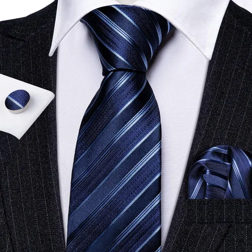 Vista 72 de Barry.Wang Juego de corbatas para hombre, corbata de seda a rayas, tejido a cuadros, gemelos formales, negocios, boda