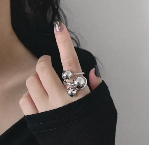 Vista 5 de Awmnjtmgpw Anillo de plata de ley 925 de oro de 18 quilates con cuentas redondas con índice planeta anillo de bola geométrica irregular con apertura
