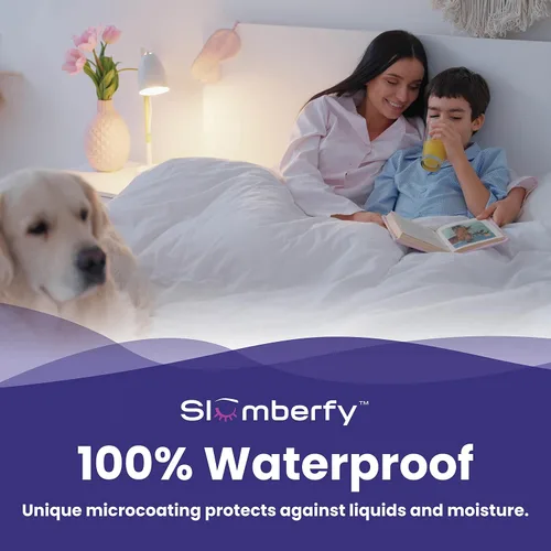 Vista 5 de Slumberfy - Protector de colchón de viscosa impermeable de tamaño individual hecho de bambú, seguro para la piel, con cremallera EZ de 360°