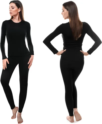 Vista 2 de Patelai Conjunto de 5 conjuntos de ropa interior térmica para mujer, con forro polar, pantalones largos para invierno, capa base cálida en la parte