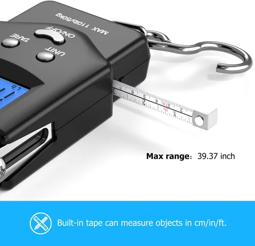 Vista 3 de Dr.meter Báscula de Pescado Báscula de Equipaje Equipo de Pesca - 110lb Pantalla LCD Digital Retroiluminada con Cinta Métrica Incorporada - Báscula