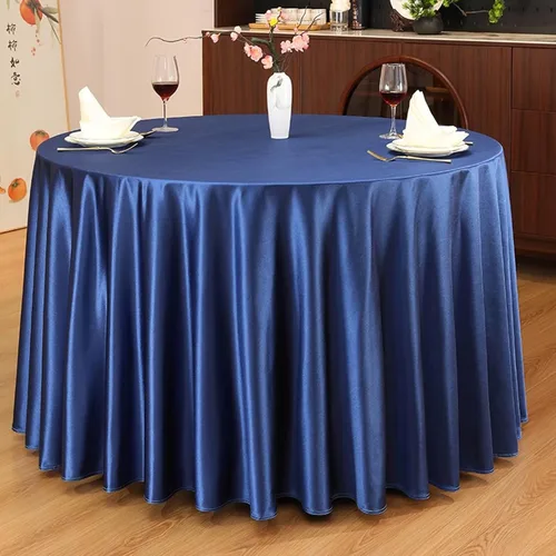 Vista 2 de Manteles de mesa de comedor, 63 x 63 pulgadas, cuadrado, dobladillo azul irregular, mantel de satén de color sólido