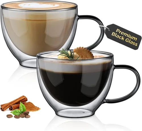 Vista 14 de ecooe Juego de 2 tazas de café de doble pared de 4 onzas, tazas de café de vidrio transparente con asa, taza de café aislada de borosilicato Clear