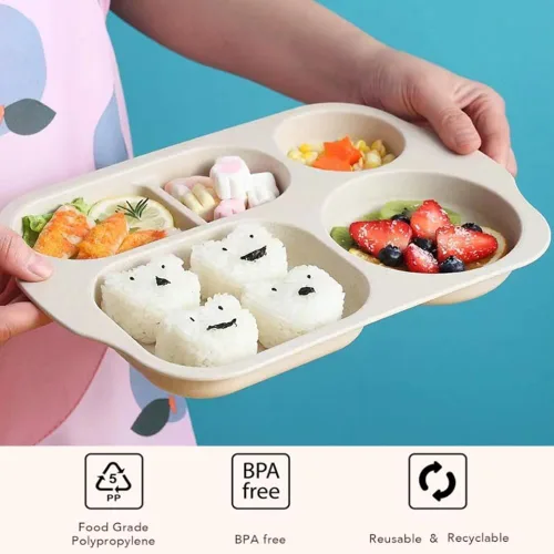 Vista 3 de RUIBOLU Platos divididos grandes de 12 pulgadas para niños y adultos, placa de control de porciones de paja de trigo, platos de plástico