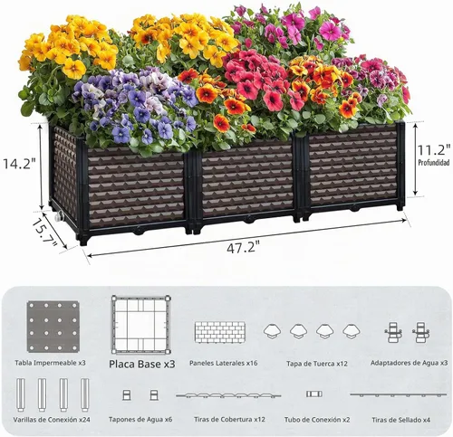 Vista 5 de [Usado] Macetas grandes para plantas al aire libre, maceta de 14 pulgadas de alto, camas elevadas para jardinería, riego automático, maceta elevada