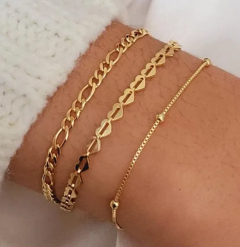 Vista 4 de ASCOMY Pulsera para mujer chapada en oro de 14 quilates para mujeres y niñas, delicada caja de satélite, pulsera de espiga de bola de espiga