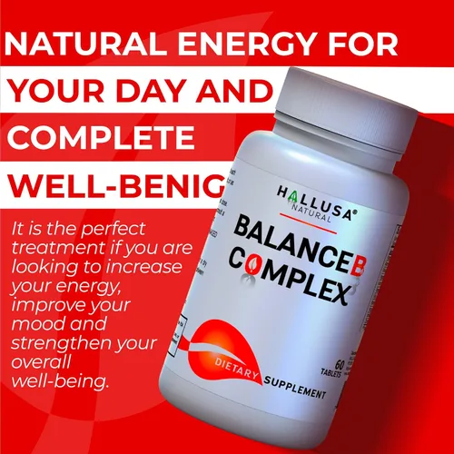 Vista 5 de Hallusa Natural - Equilibrar el complejo de vitamina B - Energía, función de las células cerebrales, vitamina B2, B3, B5, B6, B12-suministro de 60