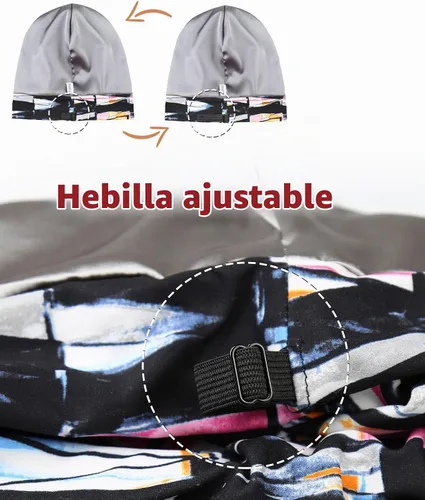 Vista 3 de Gorro de dormir ajustable con forro de satén para rastas de cabello rizado, cabeza grande, permanece puesta durante la noche beige púrpura