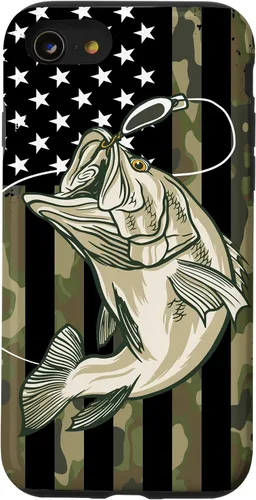 Vista 23 de Fishing Camouflage US American Flag Bass Fish Fisherman Camo Case for iPhone 17