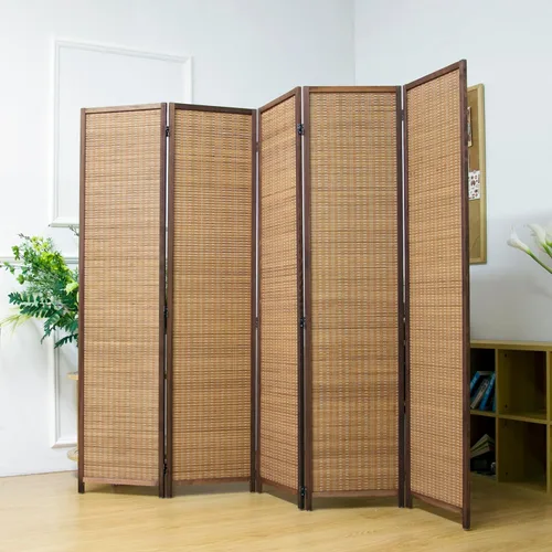 Vista 8 de 3 Panel Bamboo Room Divider for Home & Office, 5.6 ft Tall Folding Partition Wall in Natural Beige, Double-Sided Privacy Screen for Room Separation