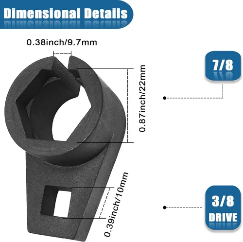 Vista 2 de Herramienta de extracción de llave de enchufe con sensor de oxígeno O2 automotriz, unidad de 3/8 pulgadas, 7/8 pulgadas (0.866 in), sensor de acceso