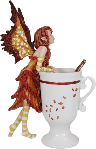Vista 4 de Ebros Gift Amy Brown Otoño Temporada Vacaciones Sidra de Manzana Calabaza Especias Canela Té Hada Figura Coleccionable 6.25 pulgadas de alto Taza