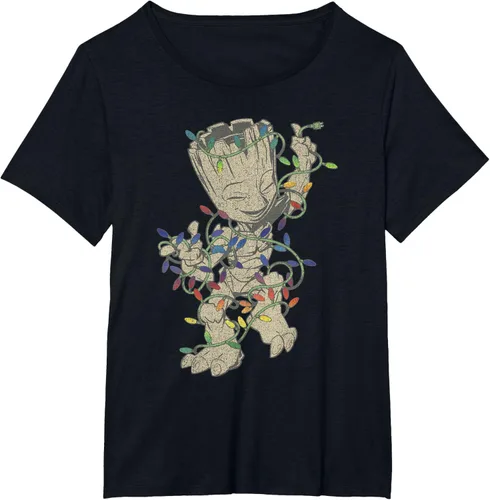 Vista 23 de Marvel Camiseta de luces navideñas Guardians Of The Galaxy Groot, Negro, S