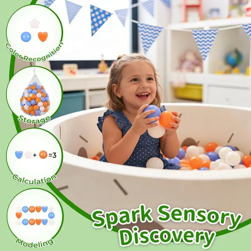 Vista 8 de Bolas de hoyo de TRENDPLAY en forma de estrella y corazón para niños pequeños - 50, 100, 200, 500 piezas de bolas de plástico para diversión y juego
