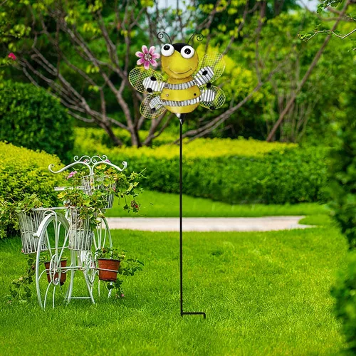 Vista 2 de Estacas de metal para jardín, letrero decorativo para patio, decoración de camino, decoración de interiores y exteriores (abeja)