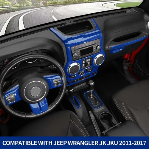 Vista 4 de RT-TCZ para Jeep JK Kit de Adornos Interiores Azul, Adorno de Panel de Tablero de Consola Central para Jeep Wrangler JK JKU 2011-2017 Accesorios