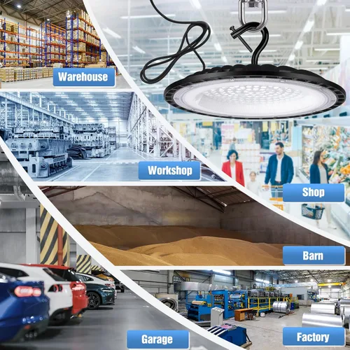 Vista 4 de YANYCN Paquete de 12 unidades de 100 W UFO Led Luz de bahía alta, 5000 K Luz diurna para tienda comercial, 120 V, 15000 lm