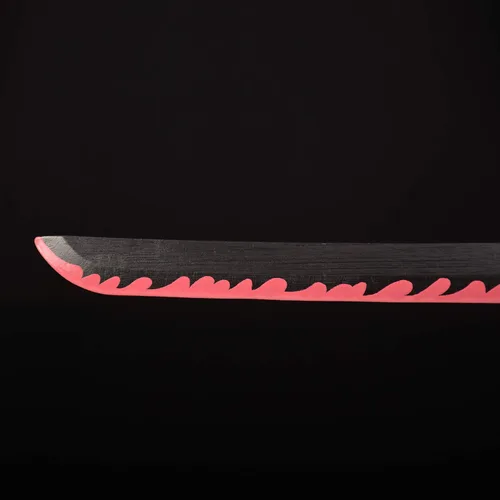 Vista 5 de Espadas Katana de anime de madera para cosplay, espada Samurai Kanroji Mitsuri, espada Demon Slayer, cuchillo rueda solar blanca de 30 pulgadas
