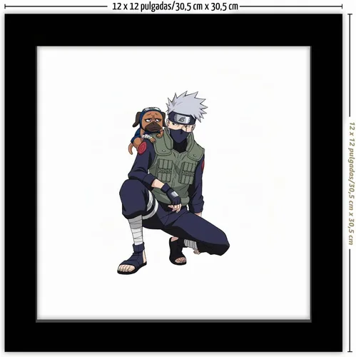Vista 7 de Gallery Pops Naruto Shippuden - Arte de pared Kakashi Hatake con Pakkun, versión enmarcada negra, 12 x 12 pulgadas Versión con marco negro