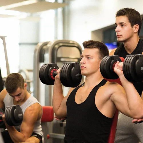 Vista 6 de AOTOB Adjustable Dumbbell Set 25/55 Lbs (Pair), Fast Weight Adjustment with Anti-Slip Turning Handle, Space-Saving for Home Gym, Strength Training