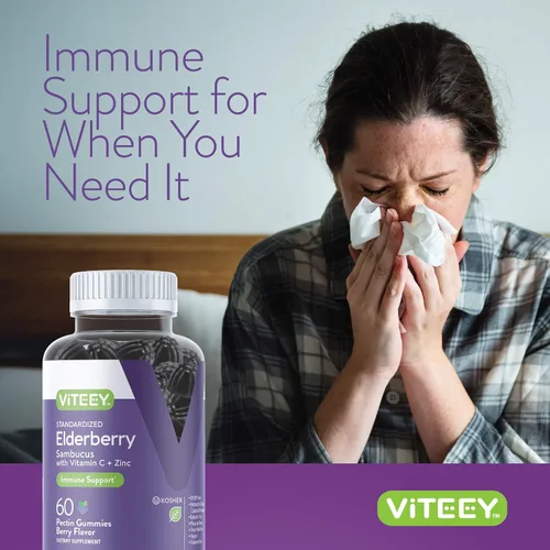 Vista 6 de Viteey Gomitas de saúco Sambucus para adultos Gomitas de inmunidad con vitamina C y zinc de saúco, veganas, sin gluten, 60