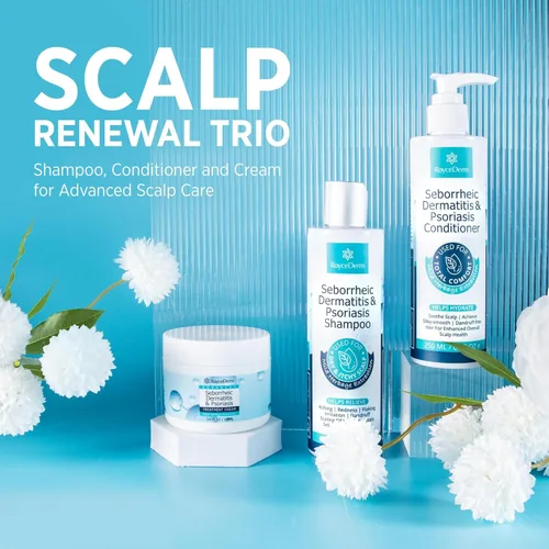 Vista 6 de Roycederm Set de champú y acondicionador para dermatitis seborreica y psoriasis, tratamiento eficaz del cuero cabelludo para foliculitis, psoriasis