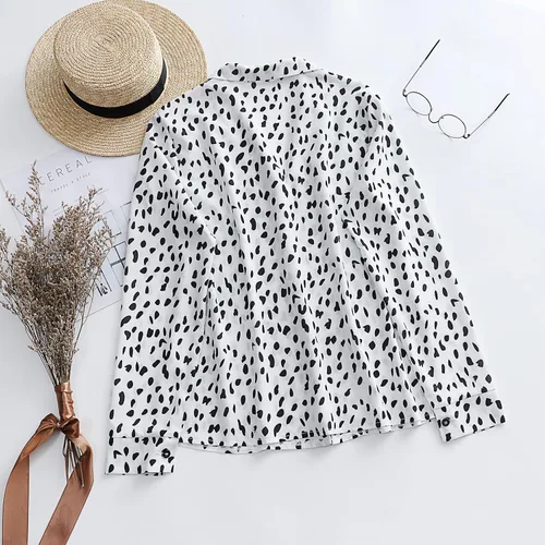 Vista 6 de ECOWISH - Blusa casual para mujer con cuello en V, túnica con estampado de leopardo, manga larga y con botones