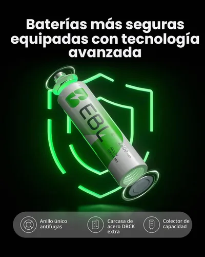 Vista 6 de EBL Pilas recargables AAA AA Combo, 4 AA 2800mAh con 4 AAA 1100mAh Baterías NiMH, sin mercurio, 1200 ciclos, voltaje estable de 1.2 V, ideal