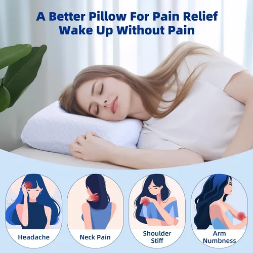 Vista 6 de Almohada ajustable de espuma viscoelástica fina – 4 alturas de 1.2 a 4.8 pulgadas, almohada cervical para aliviar el dolor de cuello, almohada