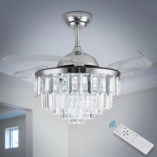Vista 10 de Ventilador de techo plateado de 42 pulgadas y luz LED regulable 42" 6009 Níquel