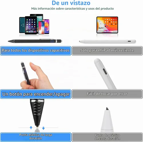 Vista 5 de Lápiz Óptico Activo Digital con Punta Ultra Fina para iPad, iPhone, Tabletas Samsung, Compatible con Lápiz Apple, Lápiz Óptico para iPad Pro, Negro