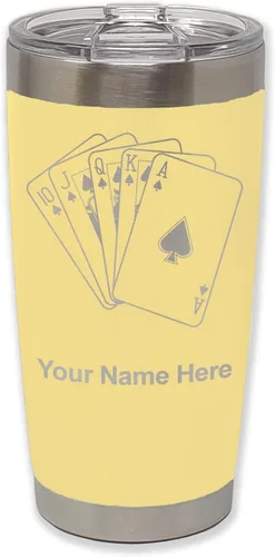 Vista 41 de LaserGram Vaso aislado al vacío de 20 onzas, tarjetas de póquer Royal Flush con grabado personalizado incluido (negro)