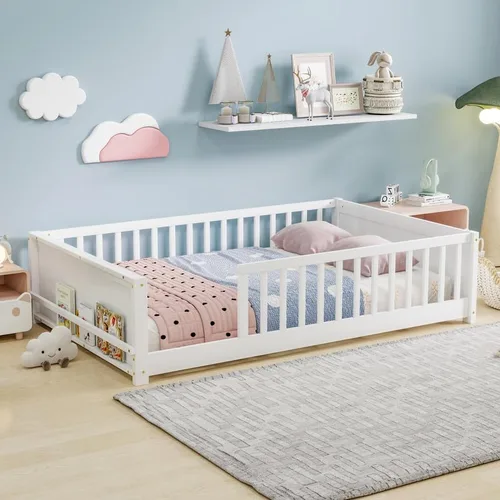 Vista 3 de Bellemave Cama Montessori de tamaño matrimonial con tablillas Blanco