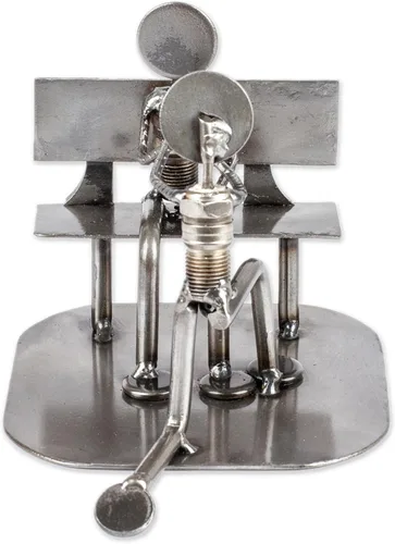 Vista 3 de NOVICA Escultura romántica metálica de piezas de automóvil de metal reciclado, 5 pulgadas de alto, "¿te casarás conmigo?