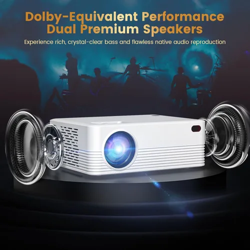 Vista 6 de Mini proyector, proyector de video portátil H5 con WiFi y Bluetooth, proyector de películas compatible con 8K con sistema Android, corrección